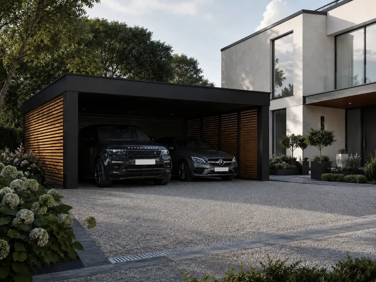 Contemporary Double-Bay Car Port